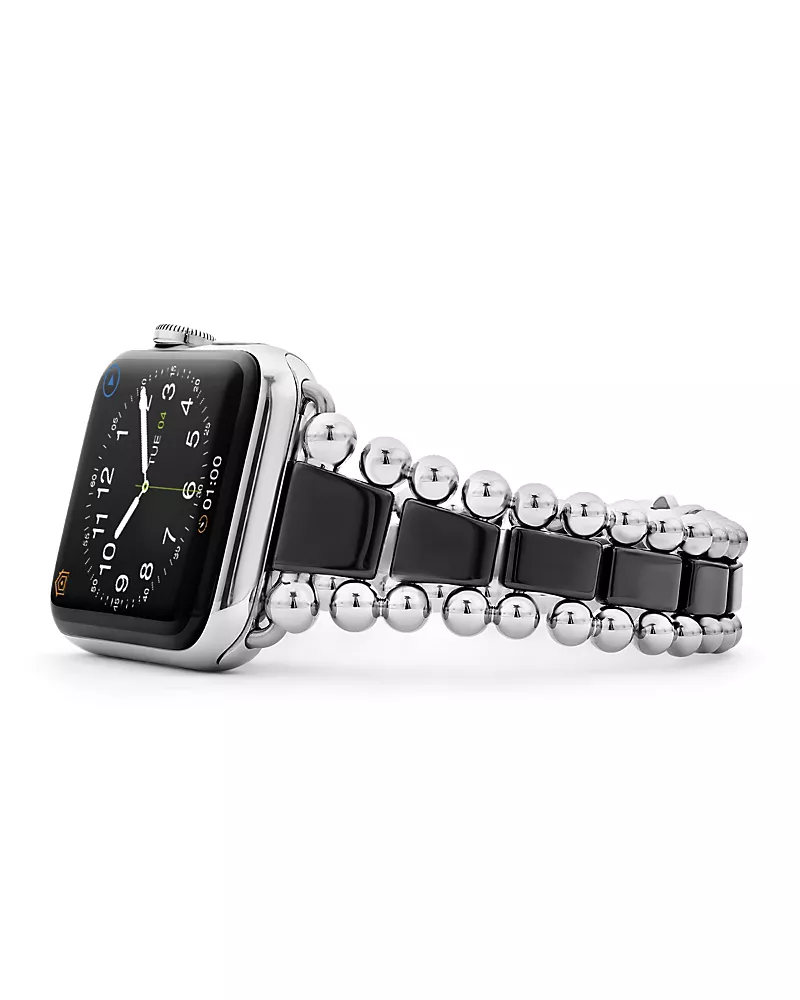 Lagos Smart Caviar Black Ceramic Apple Watch Bracelet, 42-44mm