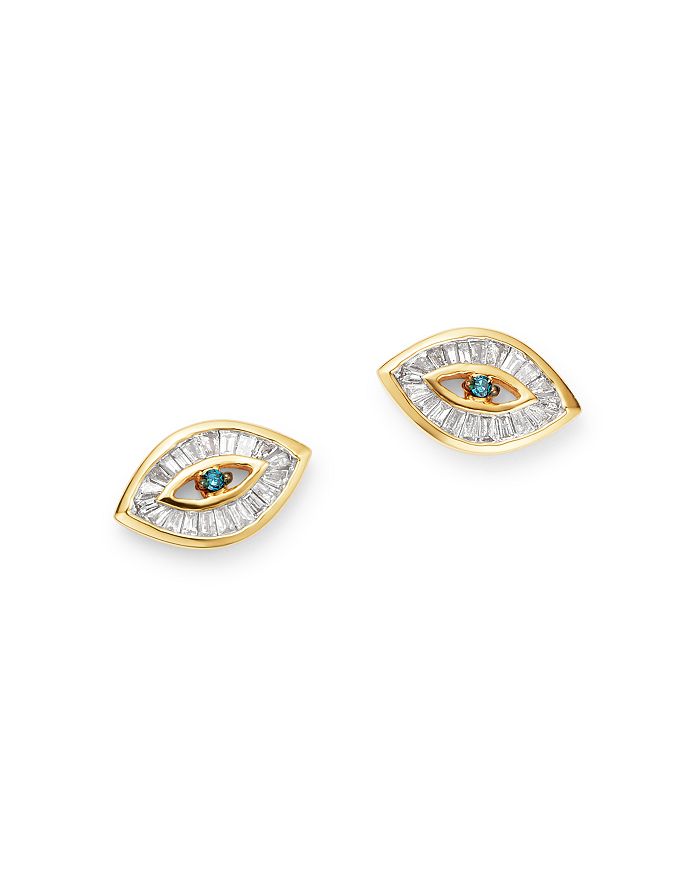 Adina Reyter 14k Yellow Gold White & Blue Diamond Evil Eye Stud Earrings In Multi