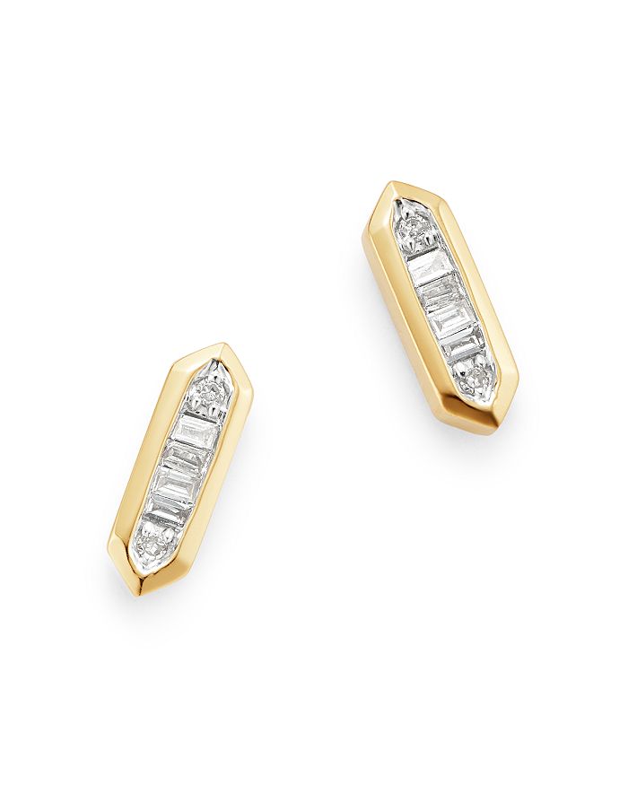 Adina Reyter 14k Yellow Gold Diamond Bar Stud Earrings In White/gold