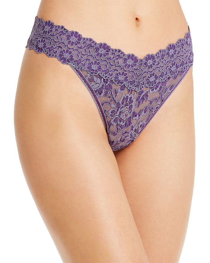 Hanky Panky Cross-dyed Signature Lace Original-rise Thong In Folkstone/purple