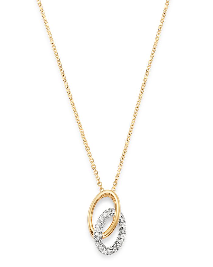 Bloomingdale's Diamond Interlocking Oval Pendant Necklace In 14k Yellow & White Gold, 0.10 Ct. T.w. - 100% Exclusiv In White/gold