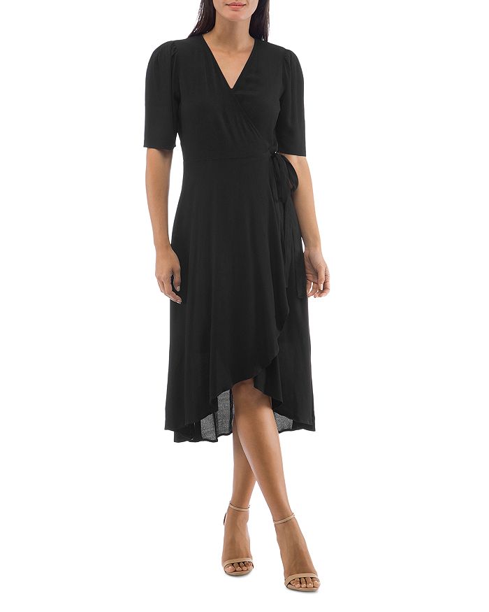 B Collection By Bobeau Lumi Puff-sleeve Wrap Dress In Black