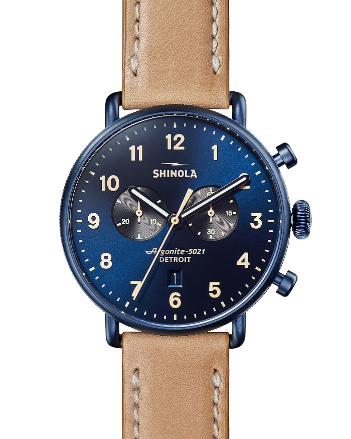 SHINOLA THE CANFIELD TAN LEATHER STRAP CHRONOGRAPH, 43MM,S0120161933