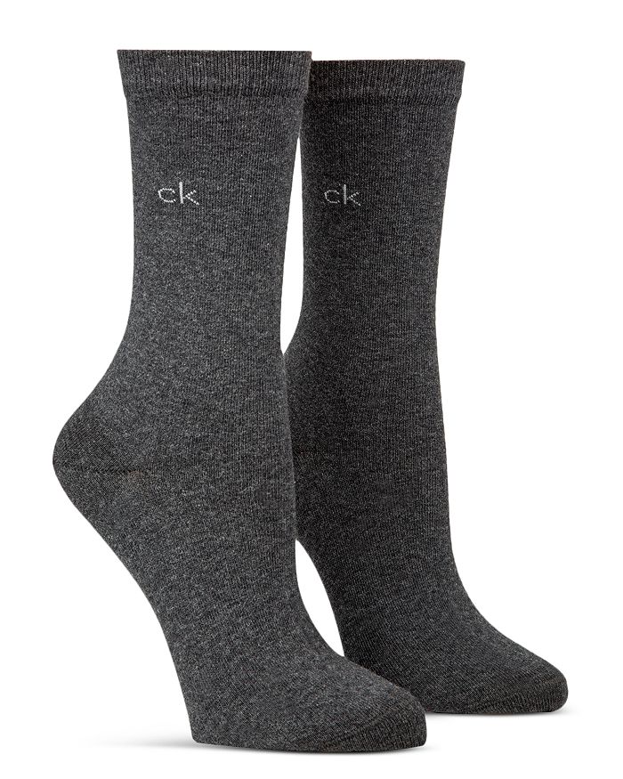 Calvin Klein Flat Knit Crew Socks, Set Of 2 In Graphite Heather