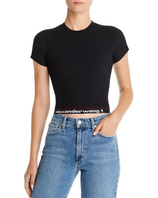 alexanderwang.t - Body Stocking High-Stretch Cropped Logo Tee