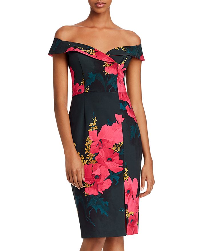 Black Halo Floral Off-the-shoulder Dress In Sinking Sprouts