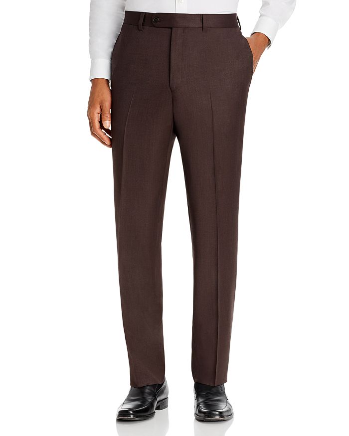 Jack Victor Whipcord Twill Regular Fit Dress Pants In Brown