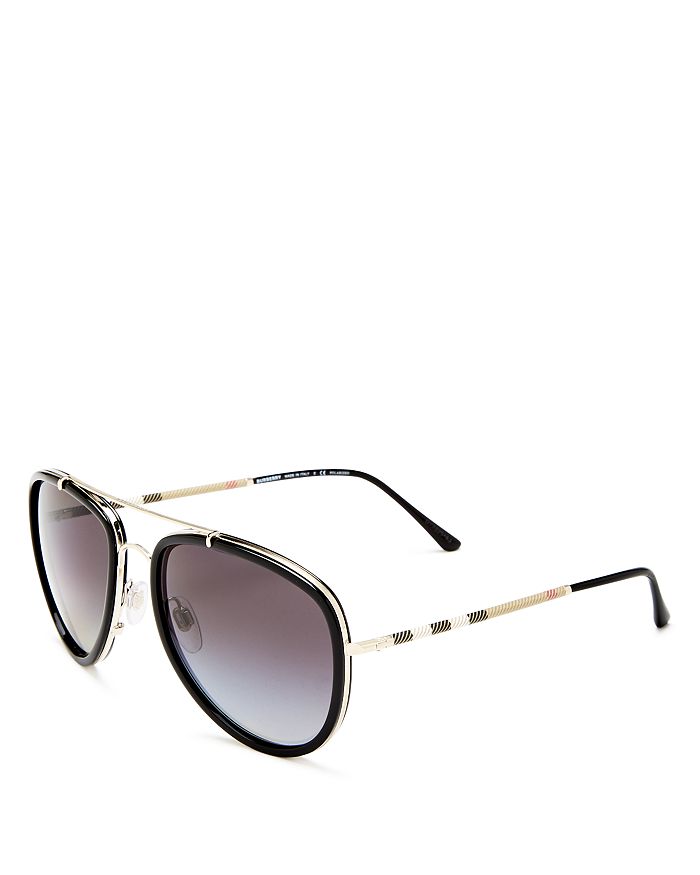 Burberry Women's Polarized Check Aviator Sunglasses, 58mm In Light Gold/black/gray ModeSens