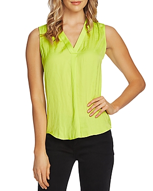 Shop Vince Camuto Rumpled Satin V-neck Tank In Lime Chrome