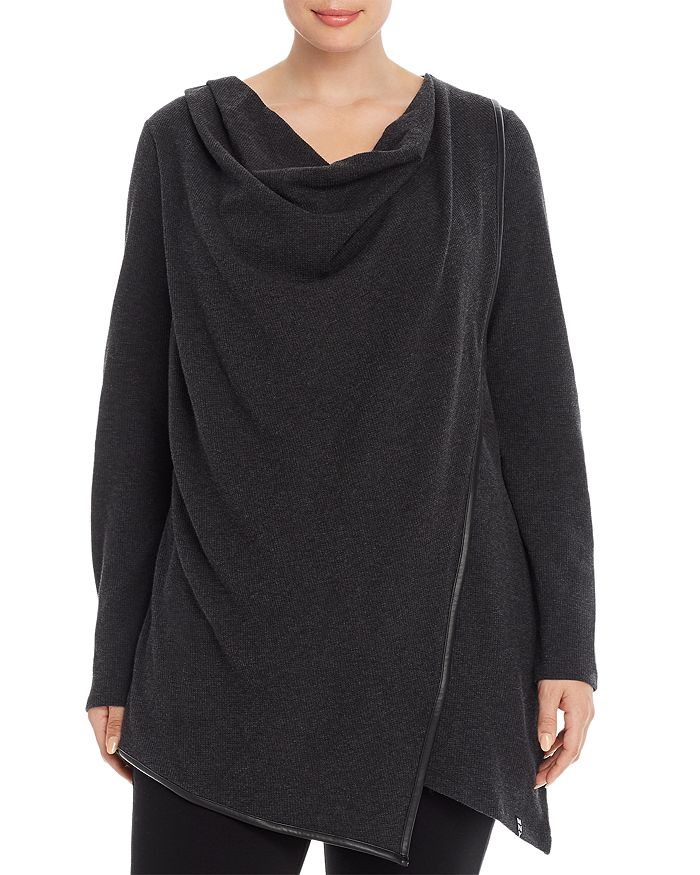 Marc New York Performance Plus Draped Waffle Knit Thermal Top In Charcoal Heather