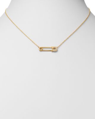 Diamond Safety Pin Pendant Necklace in 14K Yellow Gold, 0.10 tcw 