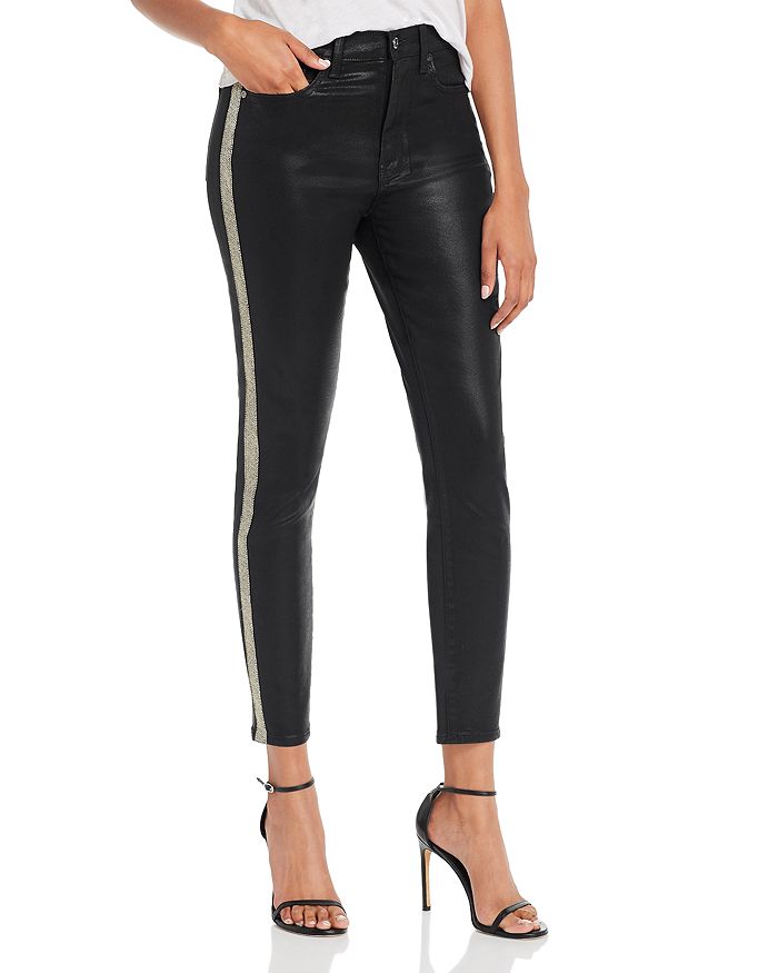 7 FOR ALL MANKIND HIGH-WAISTED ANKLE SKINNY SIDESTRIPE JEANS IN B(AIR) BLACK COATED,AU8692930C