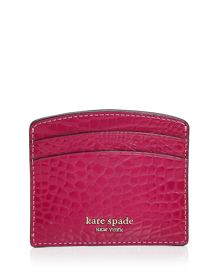 Kate Spade New York Sylvia Croc-embossed Card Case In Berry Blitz/gold