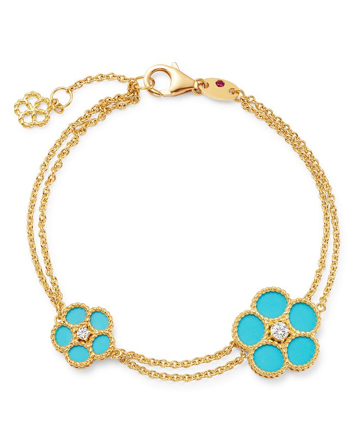 Roberto Coin 18k Yellow Gold Daisy Diamond & Turquoise Bracelet - 100% Exclusive In Blue/gold