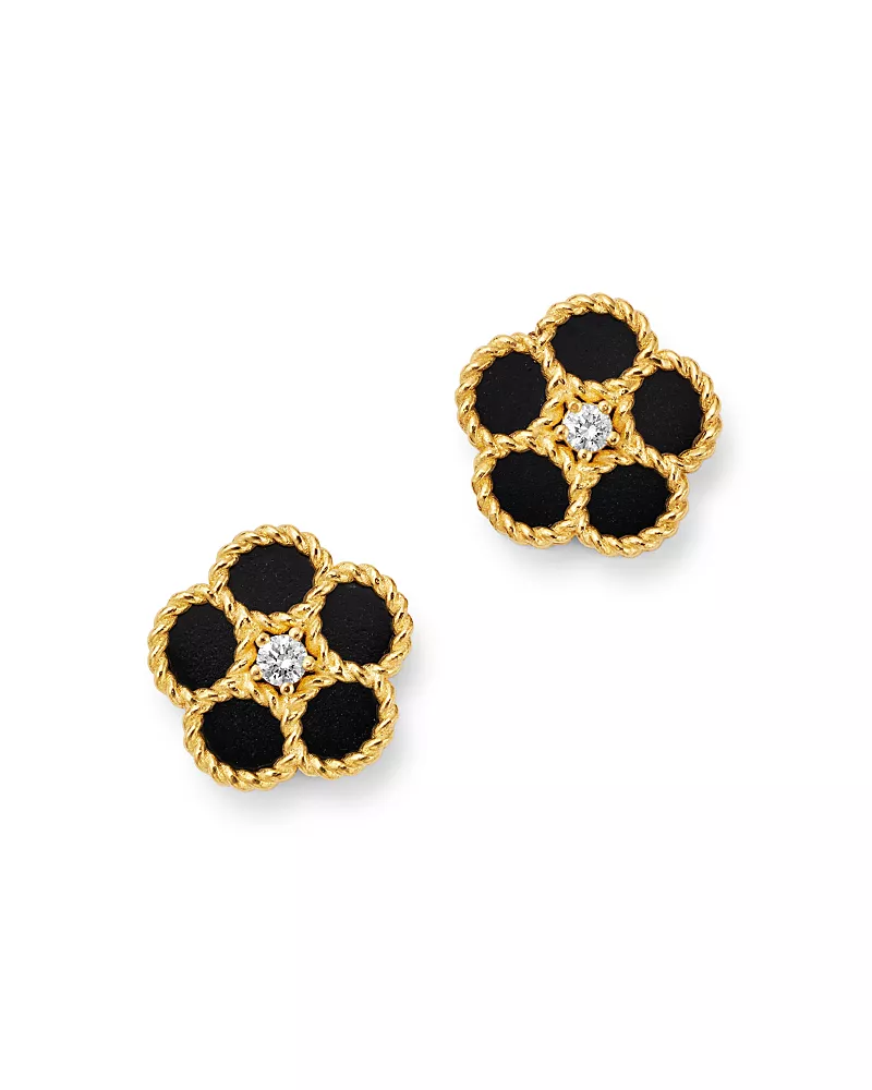Roberto Coin 18K Yellow Gold Daisy Diamond & Black Onyx Stud Earrings - Exclusive