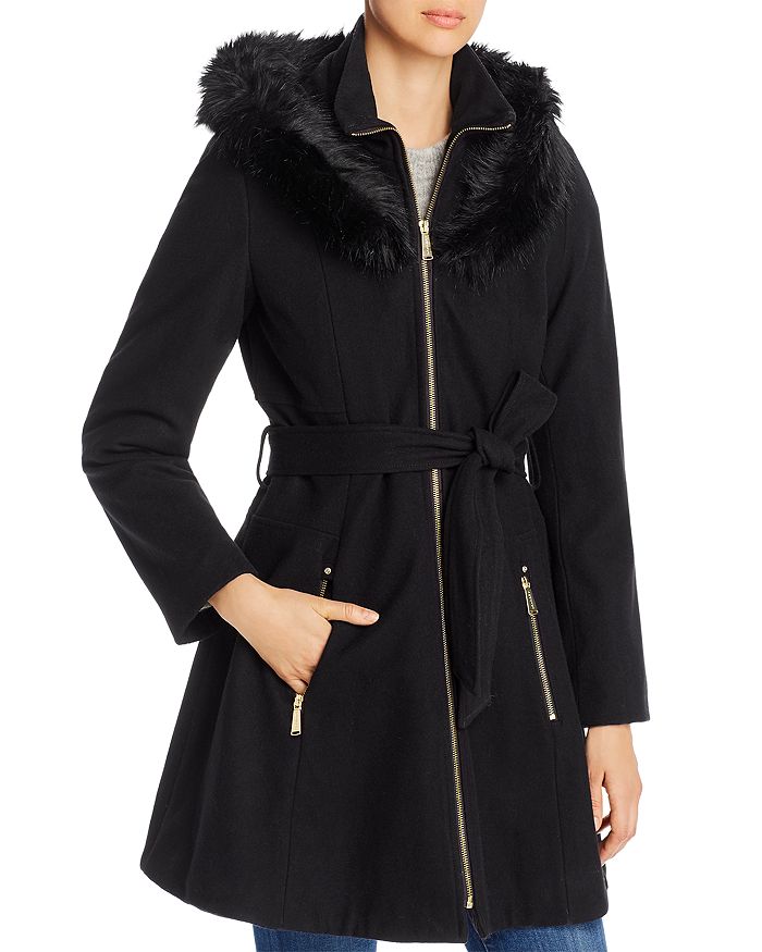 LAUNDRY BY SHELLI SEGAL LAUNDRY BY SHELLI SEGAL HOODED FAUX FUR TRIM A-LINE COAT,NU628587