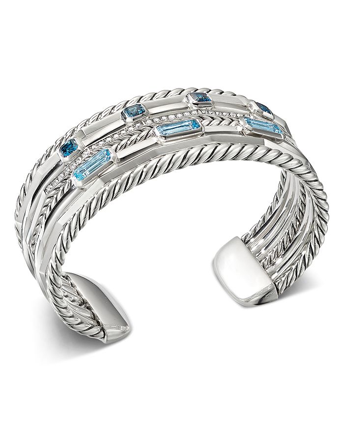 David Yurman Sterling Silver Stax Wide Cuff Bracelet with Blue