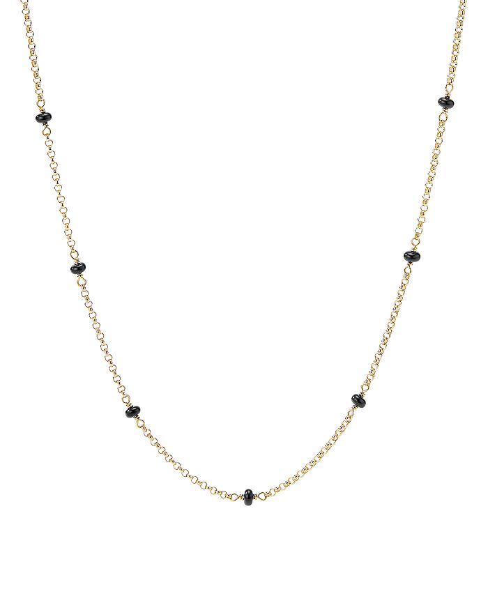 David Yurman - 18K Yellow Gold Cable Collectibles Bead & Chain Necklace with Black Spinel, 36"