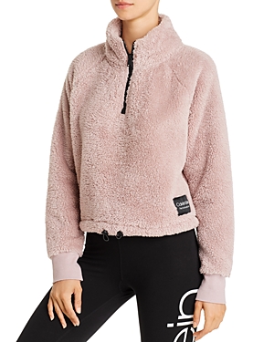 Calvin Klein Quarter-zip Fleece Sweatshirt In Evening Sand