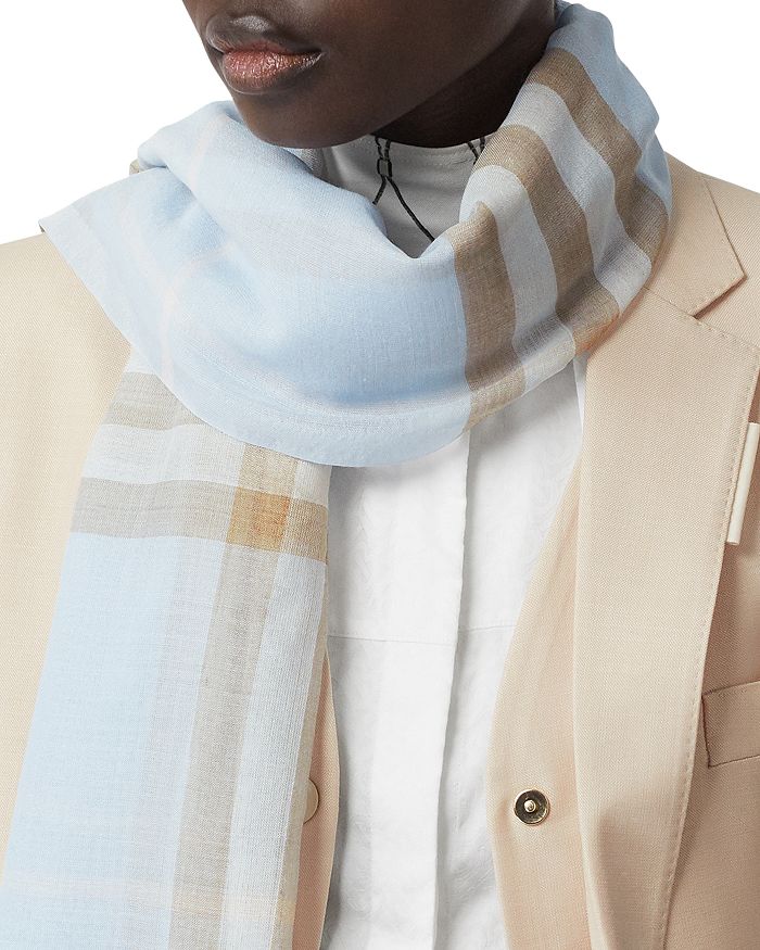 Burberry Lightweight Giant Check Wool & Silk Scarf In Blue ModeSens