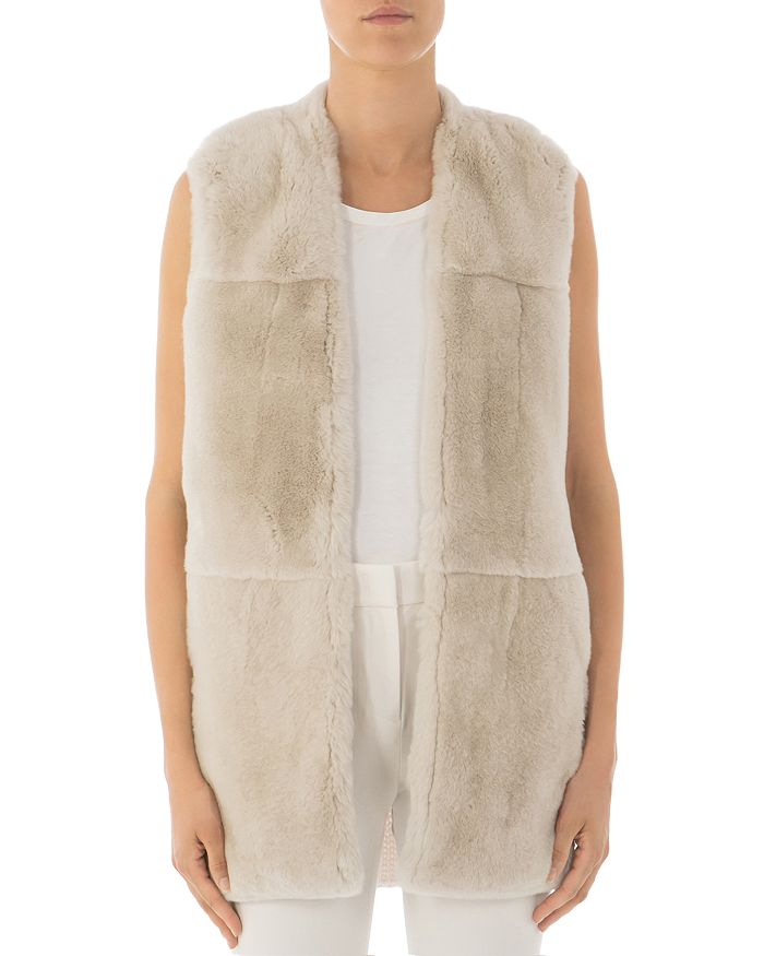 Peserico Real Rabbit Fur & Knit-back Vest In Light Beige
