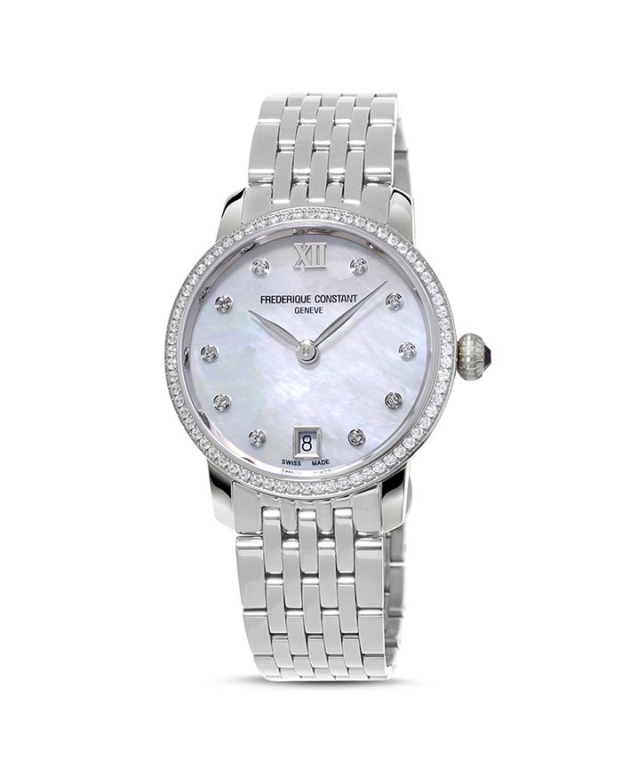 Shop Frederique Constant Slimline Watch, 30mm In White/silver