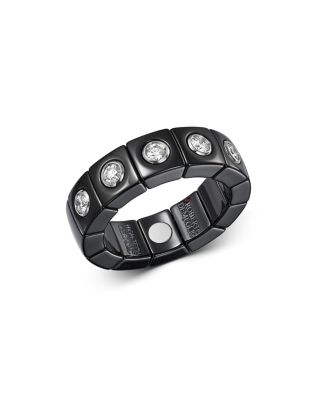 Roberto Demeglio - 18K White Gold & Black Ceramic Scacco Stretch Ring with Diamonds