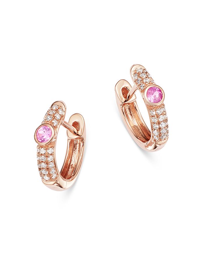 Meira T 14K Rose Gold Pink Sapphire & Diamond Huggie Hoop Earrings ...