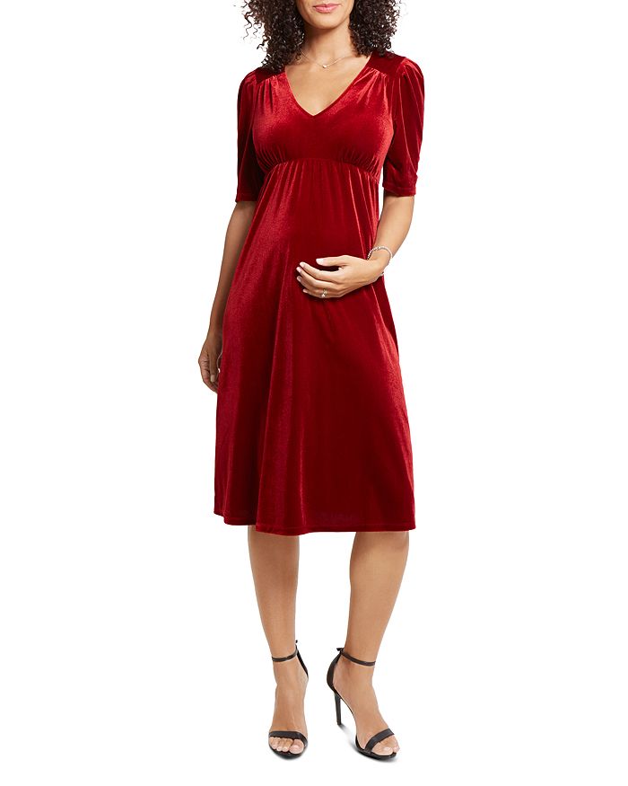 Ingrid & Isabel Velvet Maternity Dress In Bright Crimson
