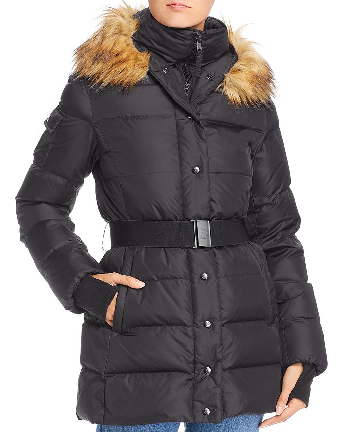AQUA Faux Fur-Trim Belted Puffer Coat - 100% Exclusive | Bloomingdale's