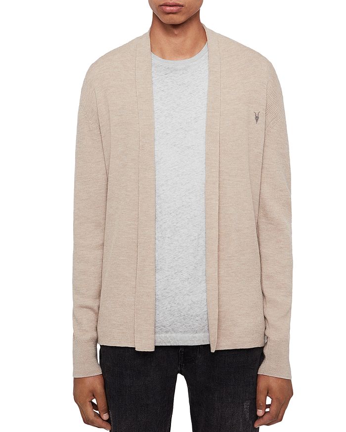Allsaints Mode Merino Wool Open Cardigan In Sand Taupe