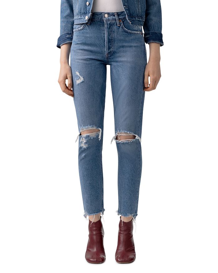 AGOLDE Jamie High Rise Distressed Skinny Jeans in Arrival