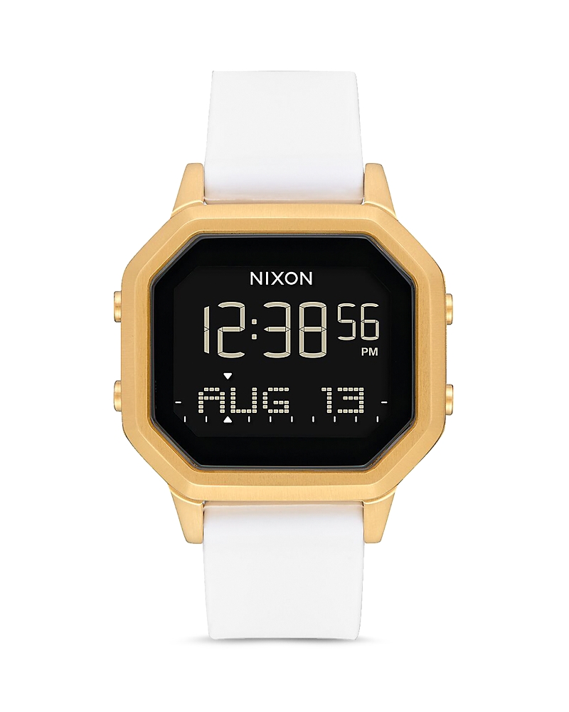 Nixon Digital Siren White Silicone Strap Watch 36mm In Gold / White