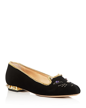 Click to view more detailed imagery on our partner's website Charlotte Olympia Women's Embellished Kitty Flats In Black