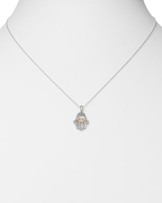 Diamond Hamsa Pendant Necklace in 14K Yellow & White Gold, 0.25 tcw 