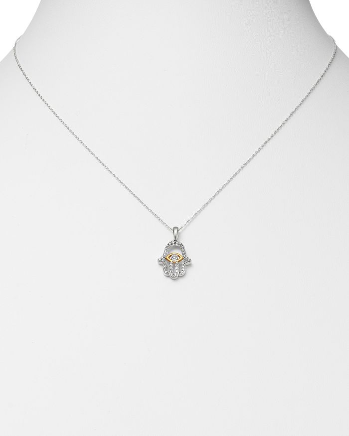 Shop Bloomingdale's Diamond Hamsa Pendant Necklace In 14k Yellow & White Gold, 0.25 Ct. T.w. - 100% Exclusive In Gold/white