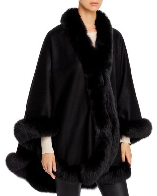 Maximilian Furs - Fox Fur-Trim Cashmere Cape