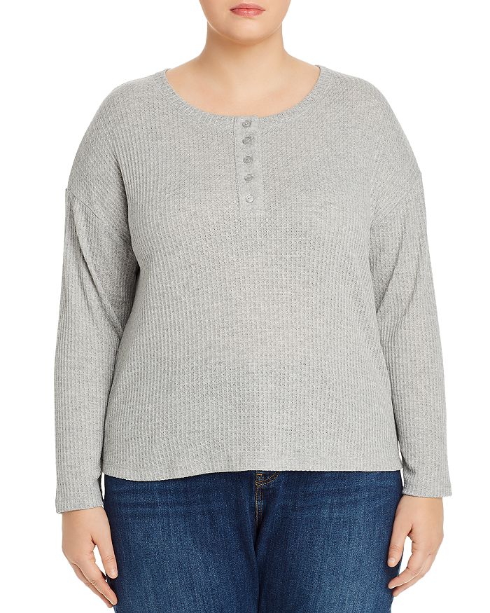 Aqua Curve Waffle-knit Henley Top - 100% Exclusive In Gray