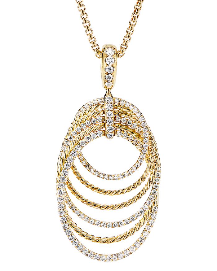 David Yurman - 18K Yellow Gold Origami Pendant Necklace with Diamonds, 32"