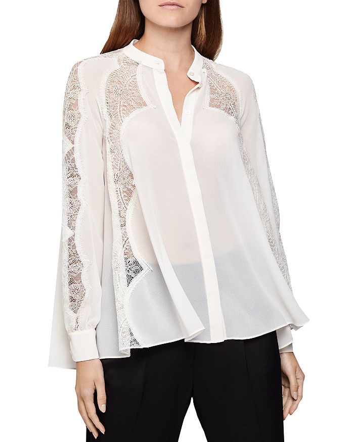 Reiss Fianna Lace-inset Blouse In Nude | ModeSens
