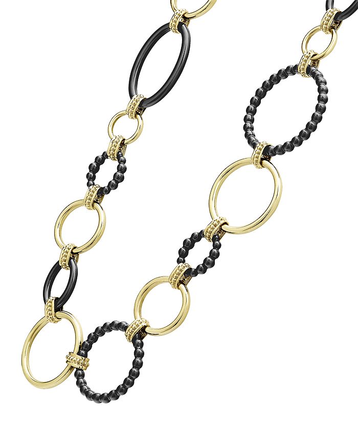 Lagos Meridian 18k Yellow Gold & Black Caviar Black Link Necklace, 18 In Black/gold