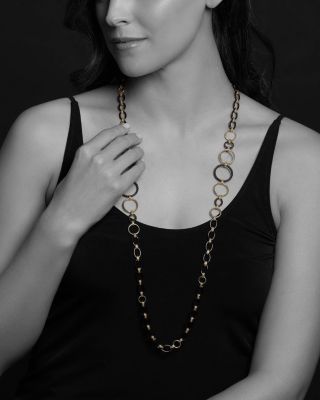 Meridian 18K Yellow Gold & Black Caviar Black Ceramic Long Station Necklace, 36"