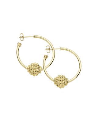 18K Yellow Gold Caviar Gold Beaded Hoop Earrings