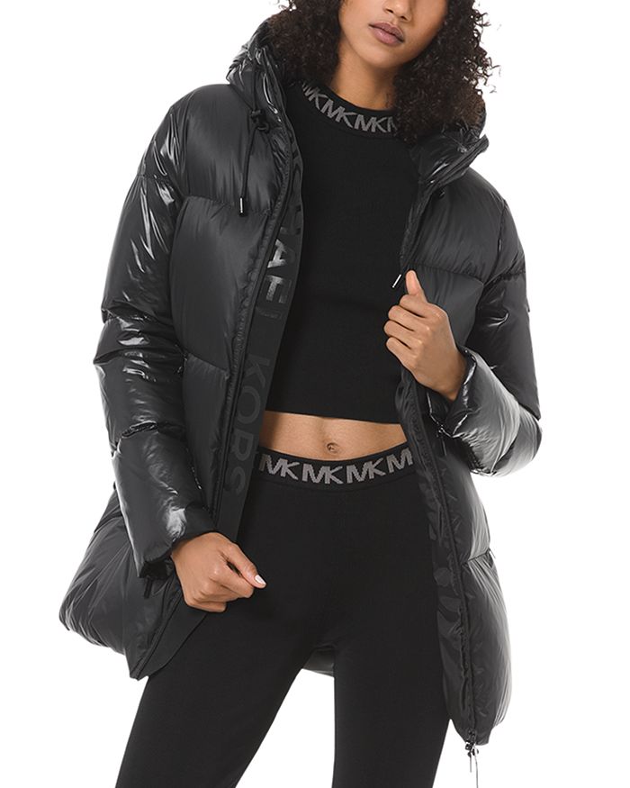 Michael Michael Kors Hooded & Quilted Cire Puffer Coat In Black 