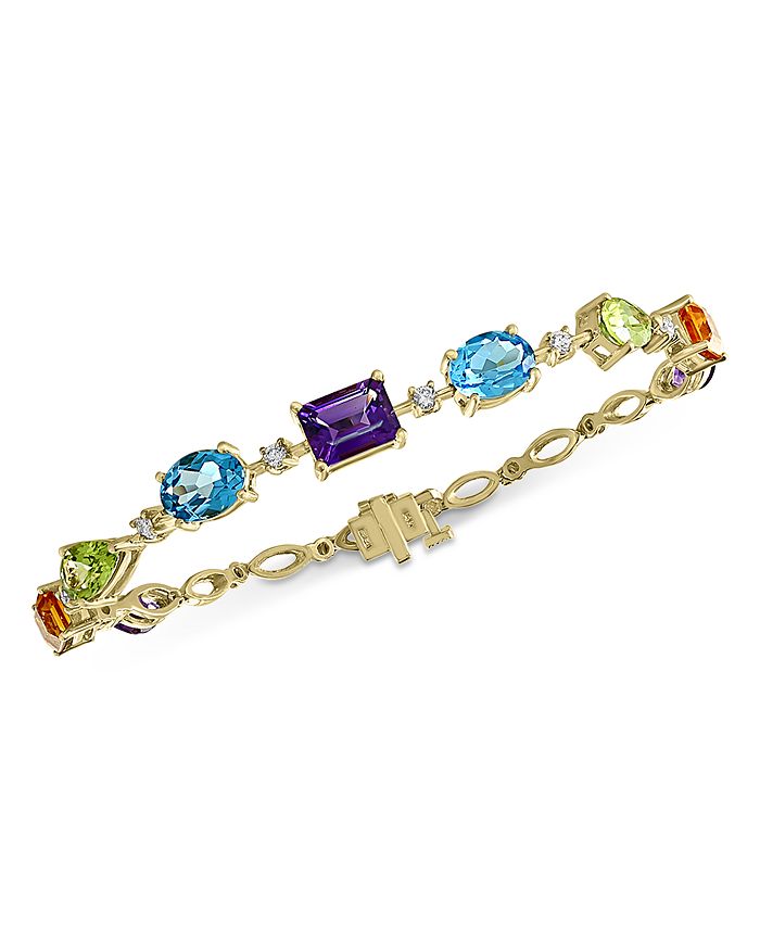 Bloomingdale's Rainbow Gemstone & Diamond Bracelet In 14k Yellow Gold - 100% Exclusive In Multi/gold