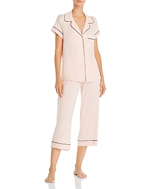 Eberjey Gisele Short Sleeve Crop Pajama Set In Sorbet/black