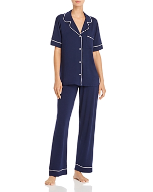 Shop Eberjey Gisele Short Sleeve Crop Pajama Set In Navy/ivory
