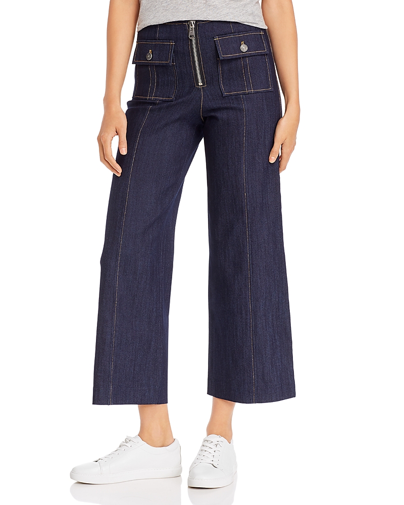 Cinq À Sept Azure Front High-rise Wide-leg Crop Jeans In Indigo