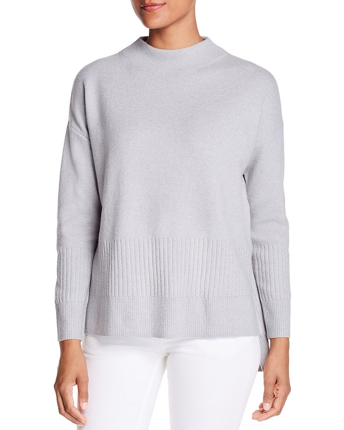 Donna Karan New York Funnel-neck High/low Sweater In Silver Melange