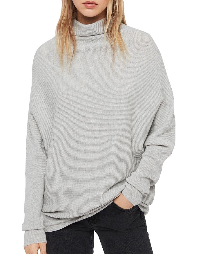 Allsaints Ridley Funnel Neck Wool & Cashmere Sweater In Artic Grey